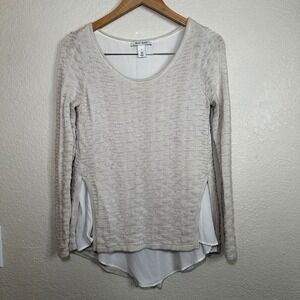 White House Black Market Size S Sweater Crew Crochet Style Layered Cream Boho